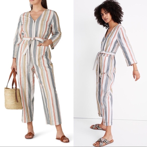 Madewell striped tie waist zip up romper size 4 - Picture 2 of 7
